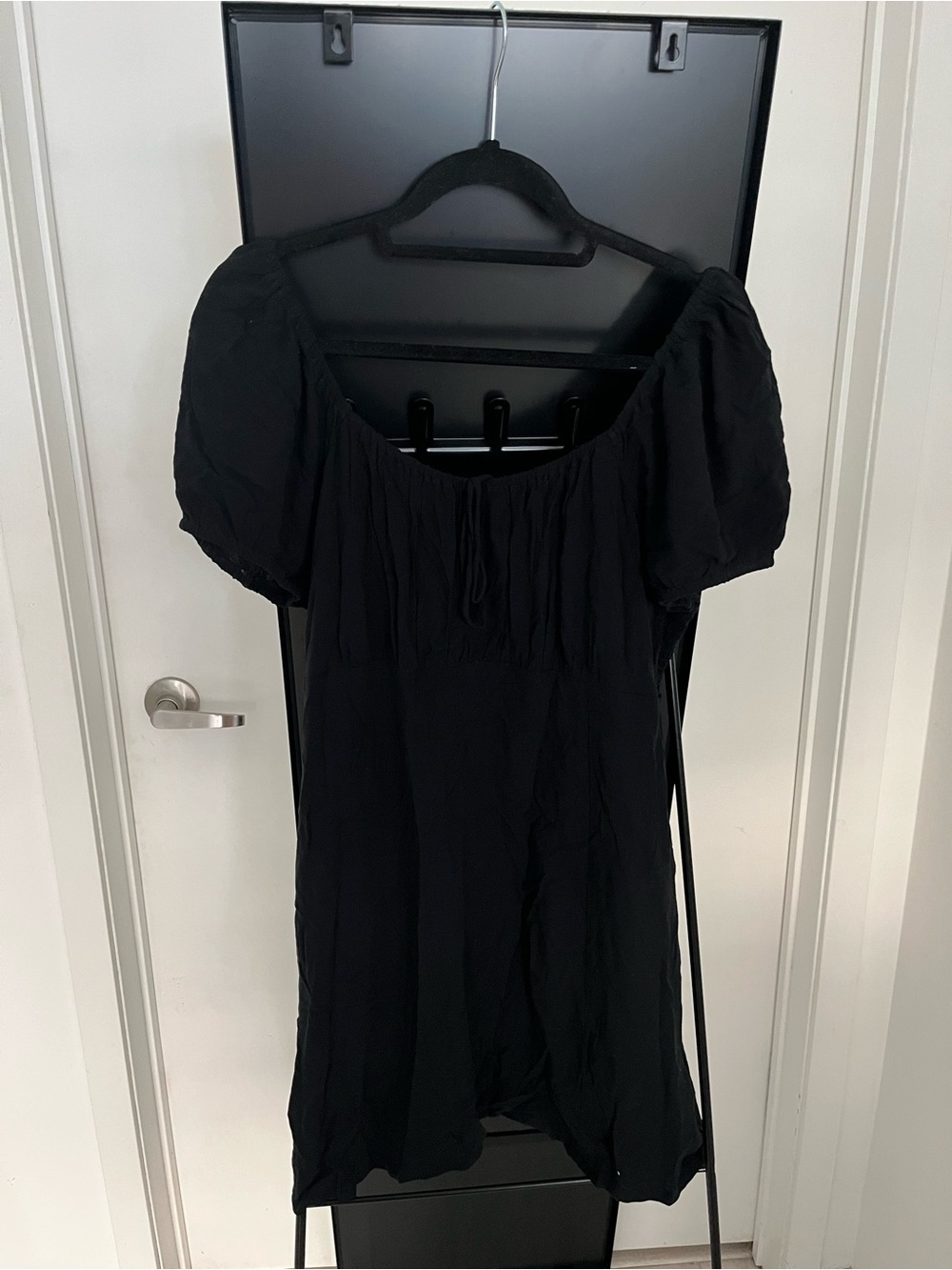 American Eagle Black Smocked Puff Sleeve Mini Dress XL